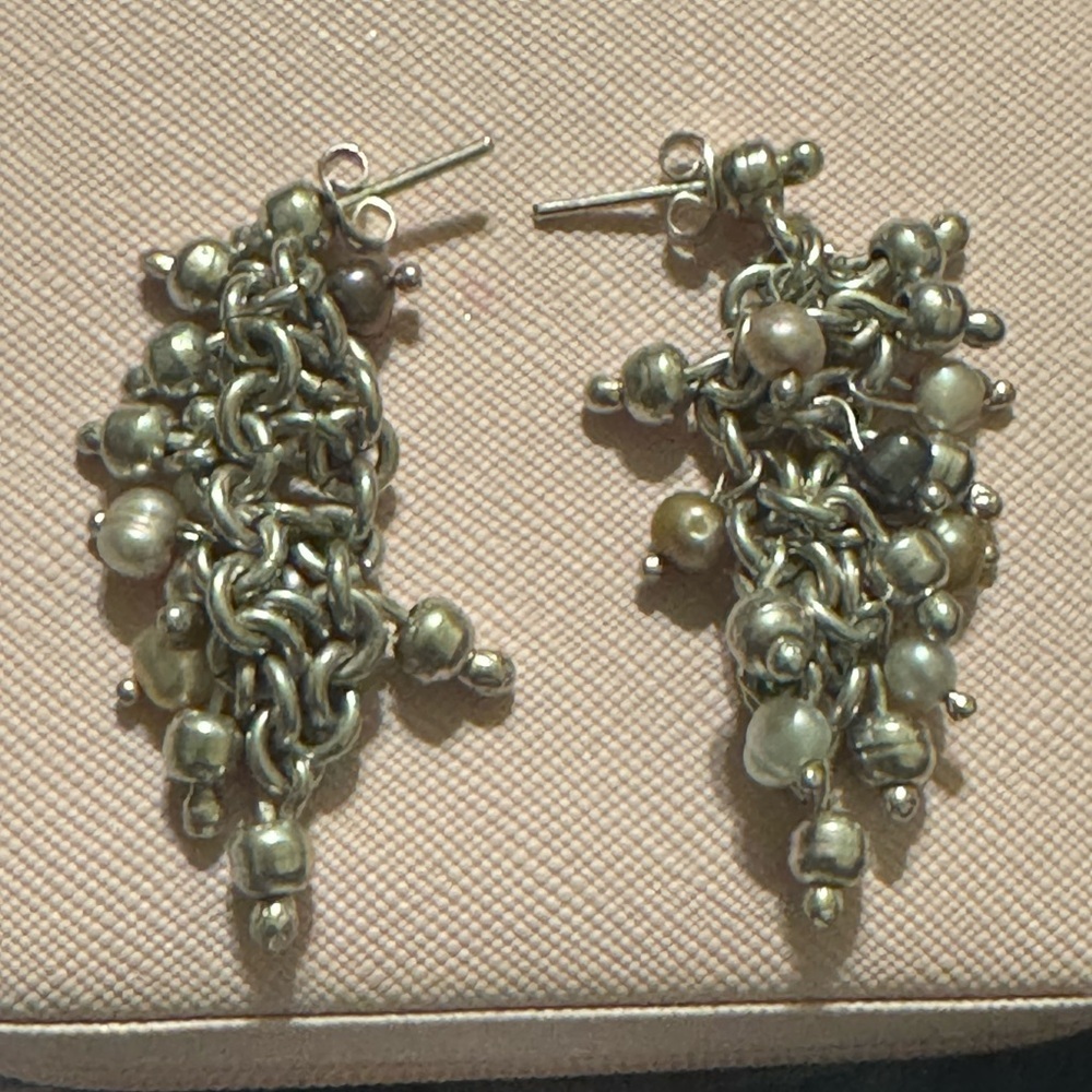 Sterling Silver Pearl and Gemstone Cluster Earrings